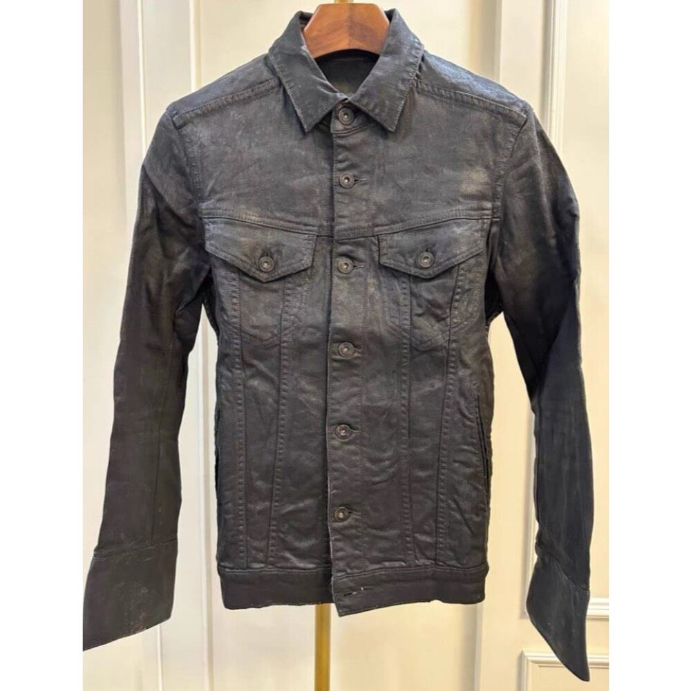 Vintage Japanese Brand Waxed Denim Women's Button Up Black Jacket size M